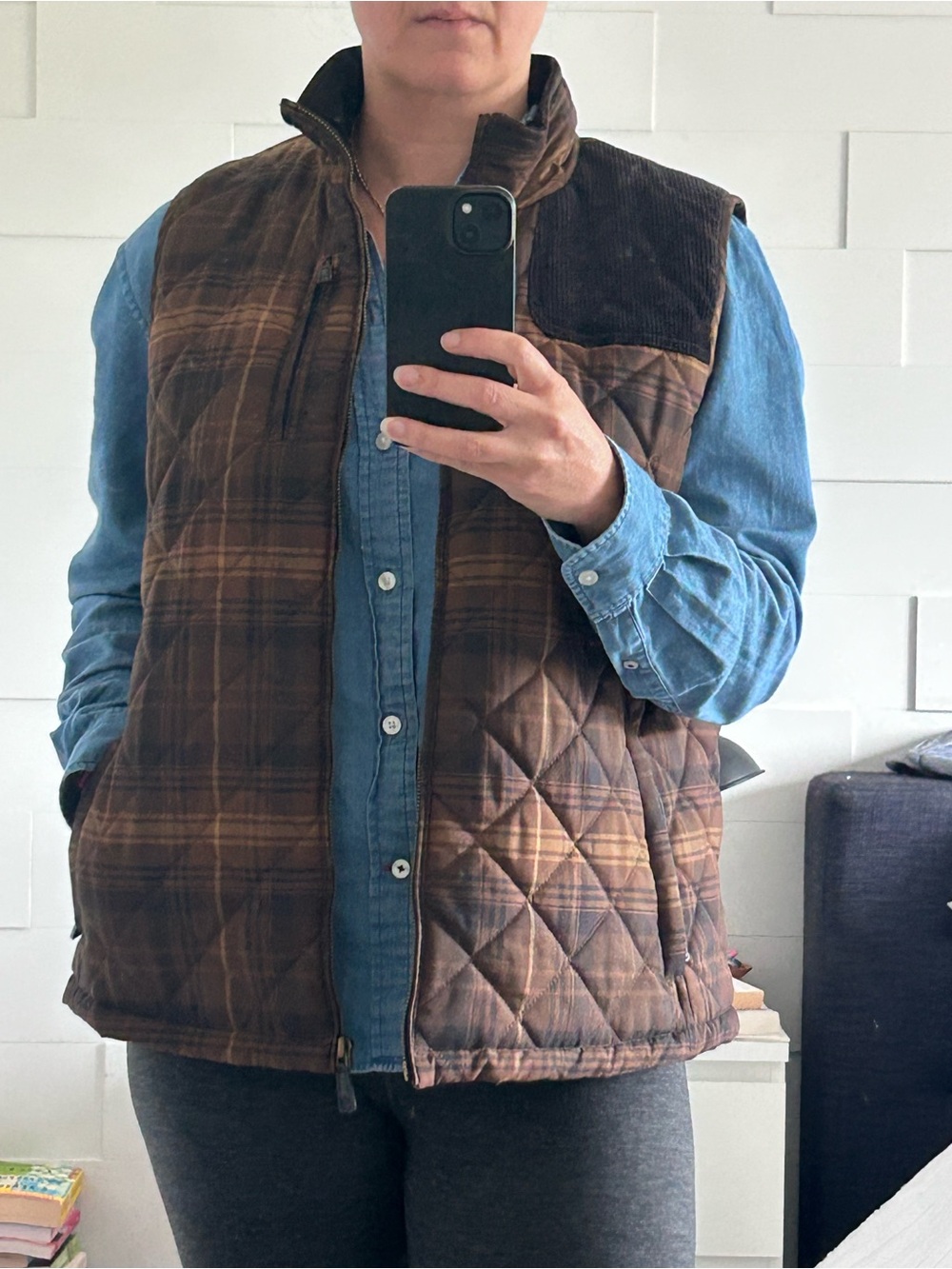 Ralph Lauren Brown Plaid Quilted Sleeveless Vest